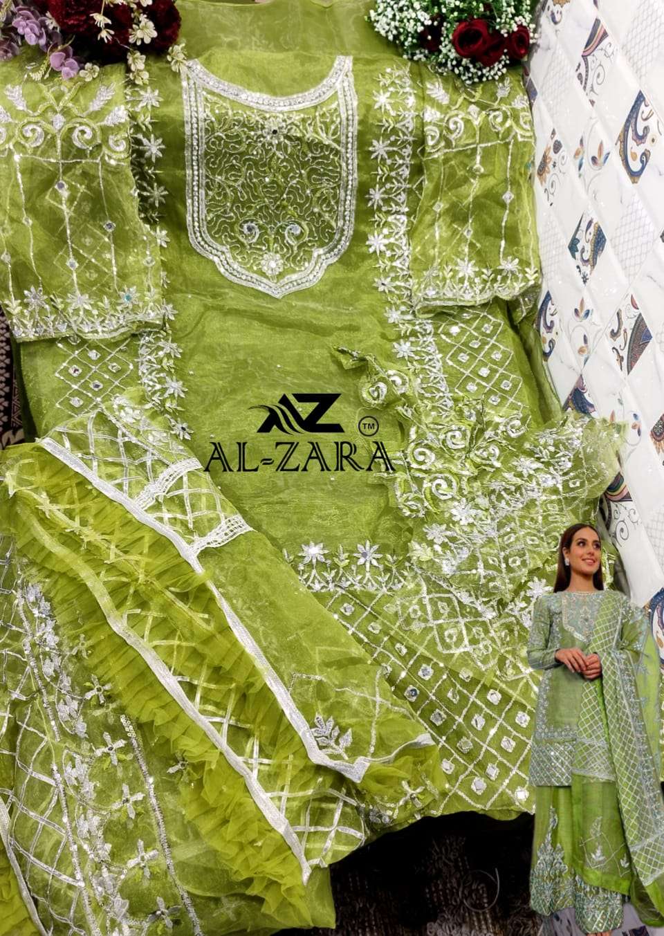 AL ZARA 1071 COLOURS BY AL ZARA 1071-A TO 1071-D SERIES BEAUTIFUL PAKISTANI SUITS COLORFUL STYLISH FANCY CASUAL WEAR & ETHNIC WEAR ORGANZA DRESSES AT WHOLESALE PRICE