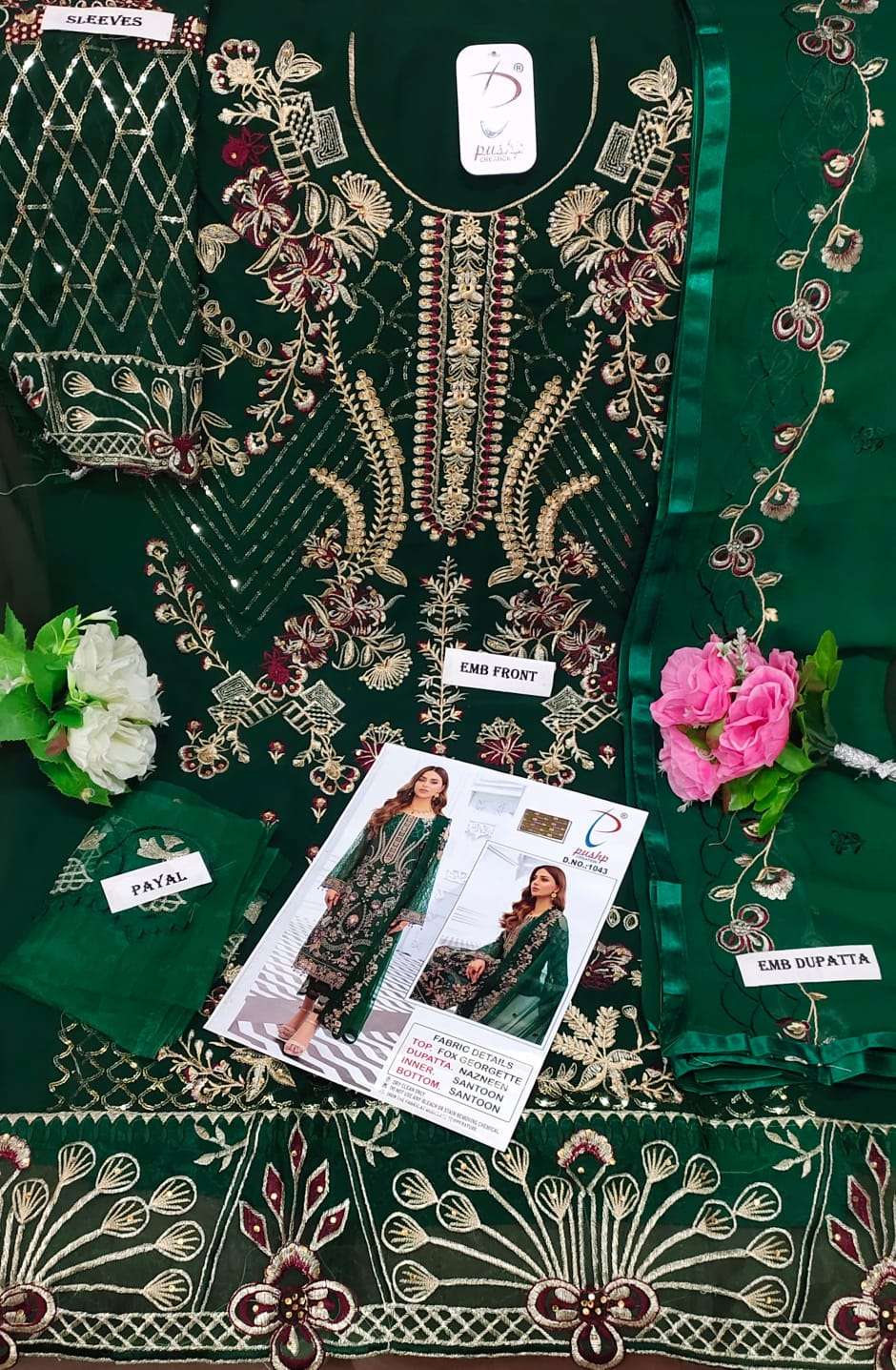 PUSHP HIT DESIGN 1043 BY PUSHP CREATION DESIGNER PAKISTANI SUITS BEAUTIFUL STYLISH FANCY COLORFUL PARTY WEAR & OCCASIONAL WEAR FAUX GEORGETTE EMBROIDERED DRESSES AT WHOLESALE PRICE