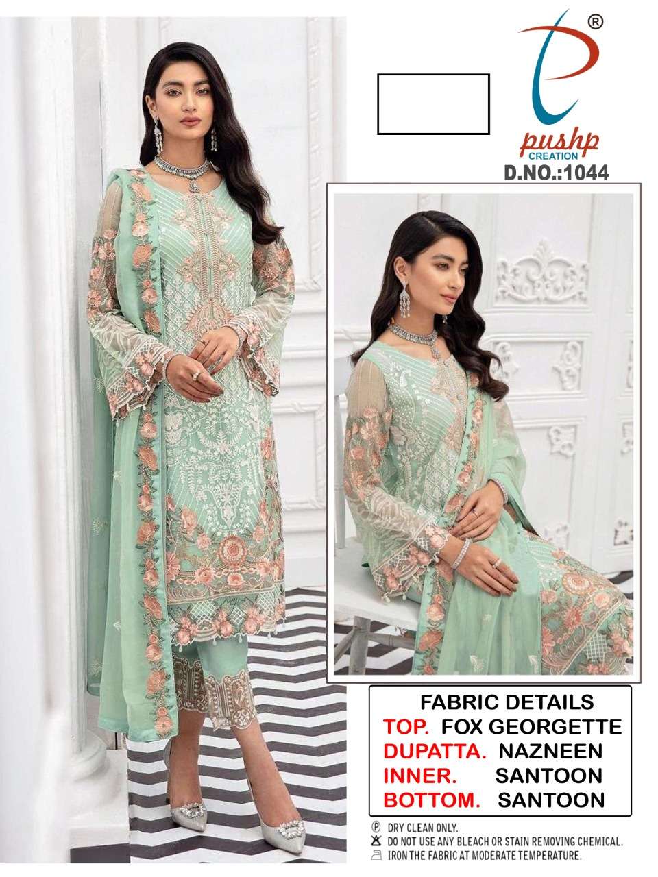PUSHP HIT DESIGN 1044 BY PUSHP CREATION DESIGNER PAKISTANI SUITS BEAUTIFUL STYLISH FANCY COLORFUL PARTY WEAR & OCCASIONAL WEAR FAUX GEORGETTE EMBROIDERED DRESSES AT WHOLESALE PRICE