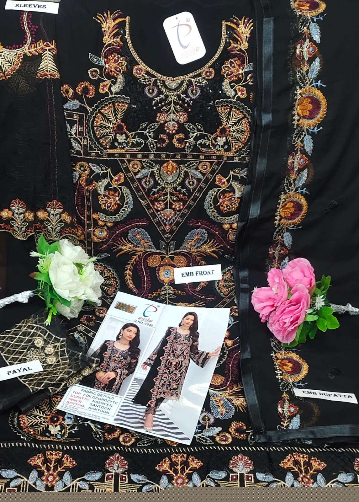PUSHP HIT DESIGN 1045 BY PUSHP CREATION DESIGNER PAKISTANI SUITS BEAUTIFUL STYLISH FANCY COLORFUL PARTY WEAR & OCCASIONAL WEAR FAUX GEORGETTE EMBROIDERED DRESSES AT WHOLESALE PRICE