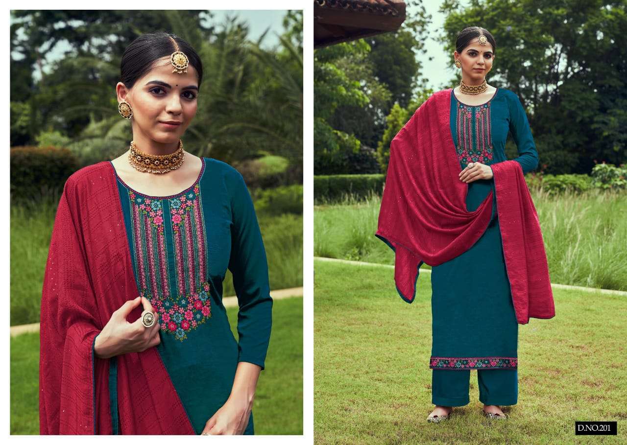 ROSY BY CHERRY 201 TO 204 SERIES BEAUTIFUL SUITS COLORFUL STYLISH FANCY CASUAL WEAR & ETHNIC WEAR SILK DRESSES AT WHOLESALE PRICE