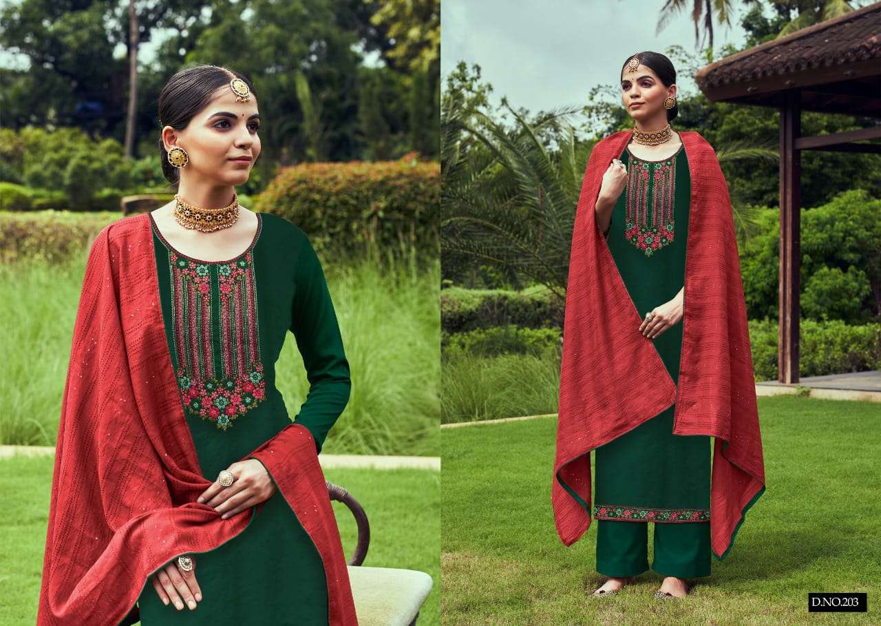 ROSY BY CHERRY 201 TO 204 SERIES BEAUTIFUL SUITS COLORFUL STYLISH FANCY CASUAL WEAR & ETHNIC WEAR SILK DRESSES AT WHOLESALE PRICE