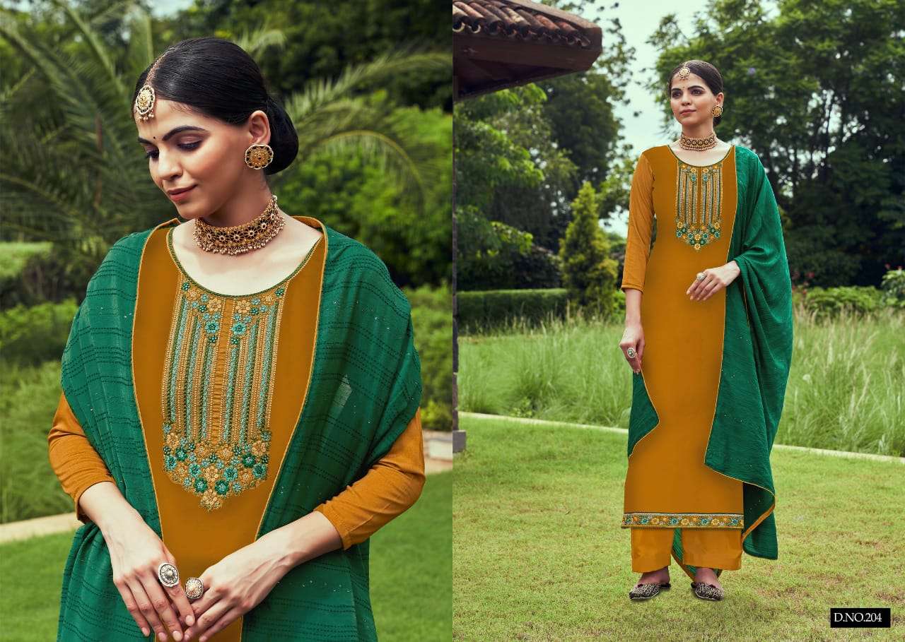 ROSY BY CHERRY 201 TO 204 SERIES BEAUTIFUL SUITS COLORFUL STYLISH FANCY CASUAL WEAR & ETHNIC WEAR SILK DRESSES AT WHOLESALE PRICE