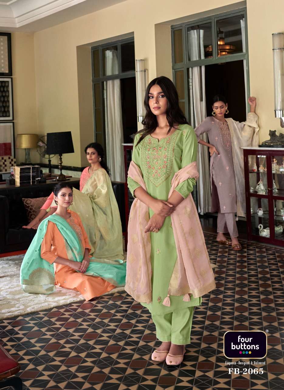 NOOR VOL-2 BY FOUR BUTTONS 2061 TO 2066 SERIES BEAUTIFUL SUITS COLORFUL STYLISH FANCY CASUAL WEAR & ETHNIC WEAR PURE VISCOSE SILK EMBROIDERED DRESSES AT WHOLESALE PRICE