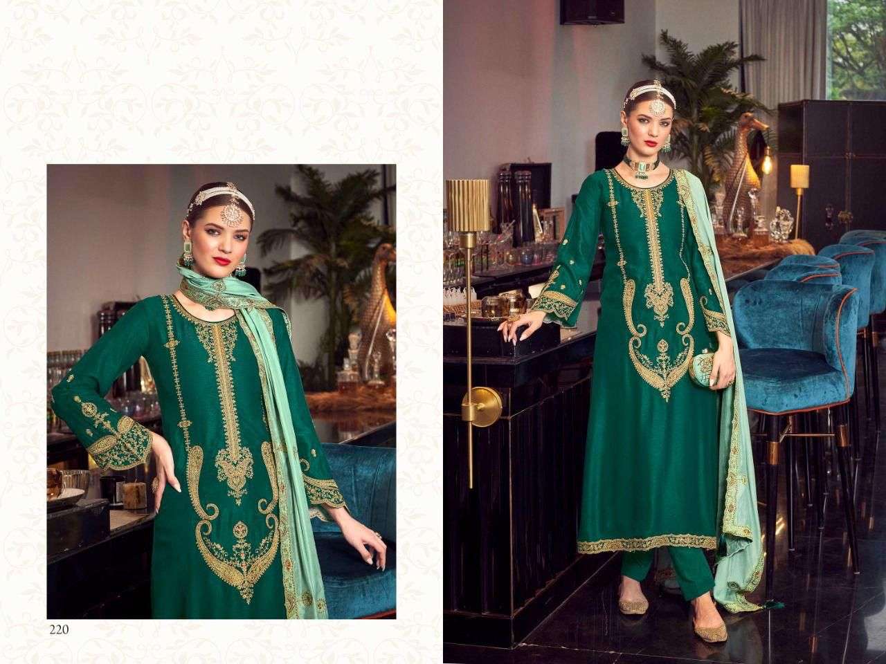 HOONAR BY AIQA 217 TO 223 SERIES BEAUTIFUL COLORFUL STYLISH FANCY CASUAL WEAR & ETHNIC WEAR & READY TO WEAR BEMBERG SILK DRESSES AT WHOLESALE PRICE