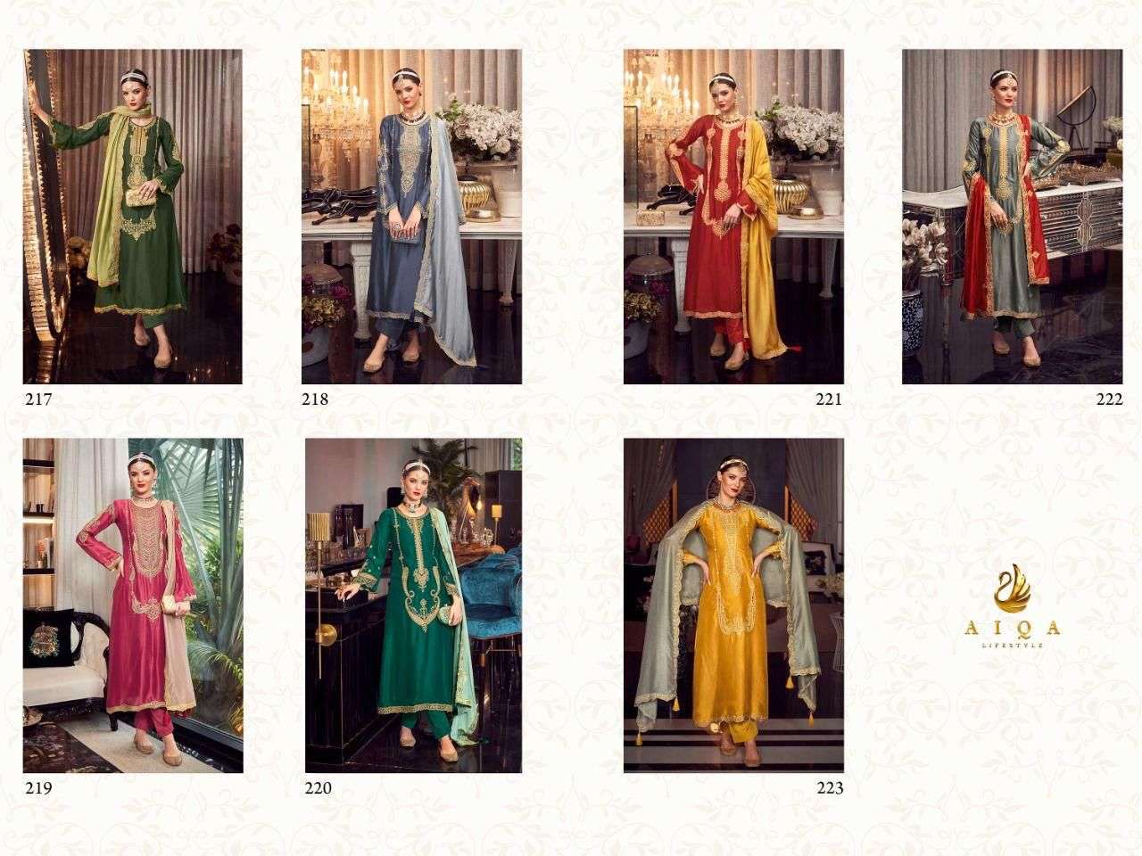 HOONAR BY AIQA 217 TO 223 SERIES BEAUTIFUL COLORFUL STYLISH FANCY CASUAL WEAR & ETHNIC WEAR & READY TO WEAR BEMBERG SILK DRESSES AT WHOLESALE PRICE