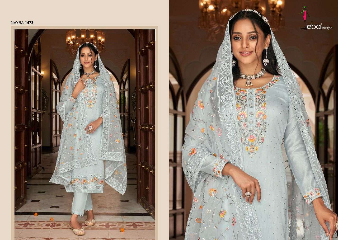 NAYRA VOL-5 BY EBA LIFESTYLE 1475 TO 1478 SERIES BEAUTIFUL COLORFUL STYLISH FANCY CASUAL WEAR & ETHNIC WEAR & READY TO WEAR VISCOSE SILK EMBROIDERED DRESSES AT WHOLESALE PRICE