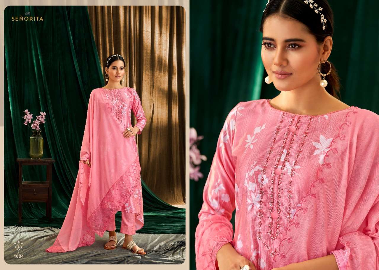 NAAZ BY SENORITA 1001 TO 1006 SERIES STYLISH BEAUTIFUL COLOURFUL PRINTED & EMBROIDERED PARTY WEAR & OCCASIONAL WEAR VELVET DRESSES AT WHOLESALE PRICE