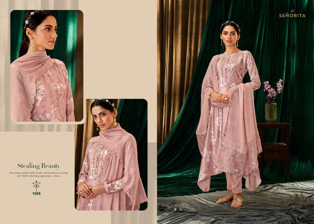 NAAZ BY SENORITA 1001 TO 1006 SERIES STYLISH BEAUTIFUL COLOURFUL PRINTED & EMBROIDERED PARTY WEAR & OCCASIONAL WEAR VELVET DRESSES AT WHOLESALE PRICE