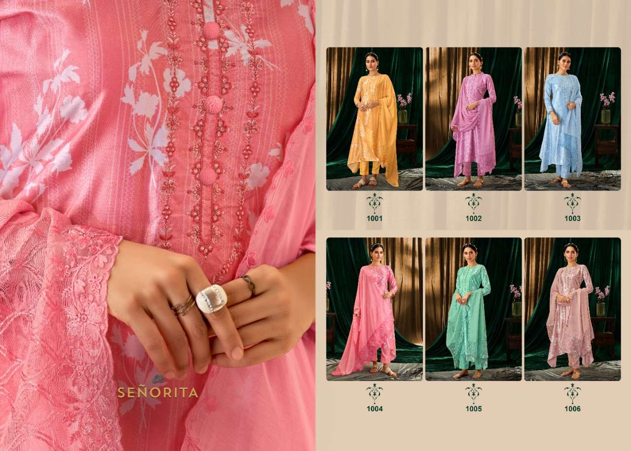 NAAZ BY SENORITA 1001 TO 1006 SERIES STYLISH BEAUTIFUL COLOURFUL PRINTED & EMBROIDERED PARTY WEAR & OCCASIONAL WEAR VELVET DRESSES AT WHOLESALE PRICE