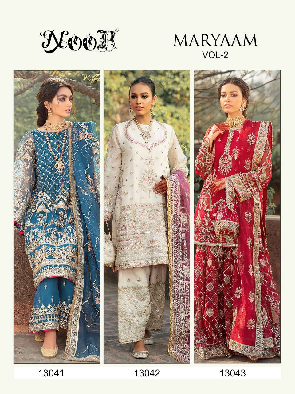 Maryaam Vol-2 By Noor 13041 To 13043 Series Pakistani Suits Beautiful Fancy Colorful Stylish Party Wear & Occasional Wear Faux Georgette Embroidery Dresses At Wholesale Price