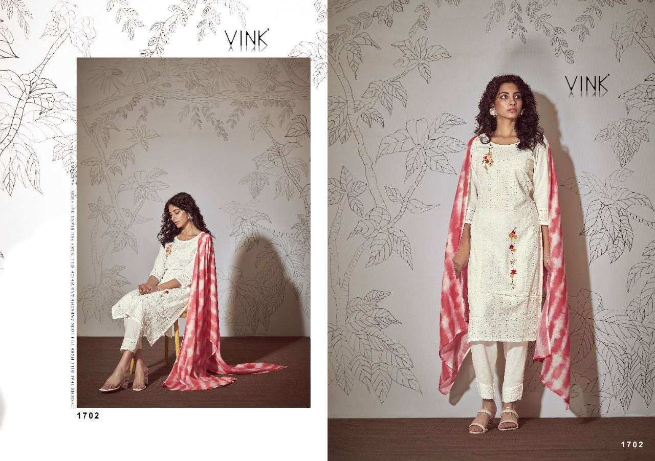 CHIKANKARI VOL-3 BY VINK 1701 TO 1706 SERIES BEAUTIFUL SUITS COLORFUL STYLISH FANCY CASUAL WEAR & ETHNIC WEAR PURE COTTON EMBROIDERED DRESSES AT WHOLESALE PRICE