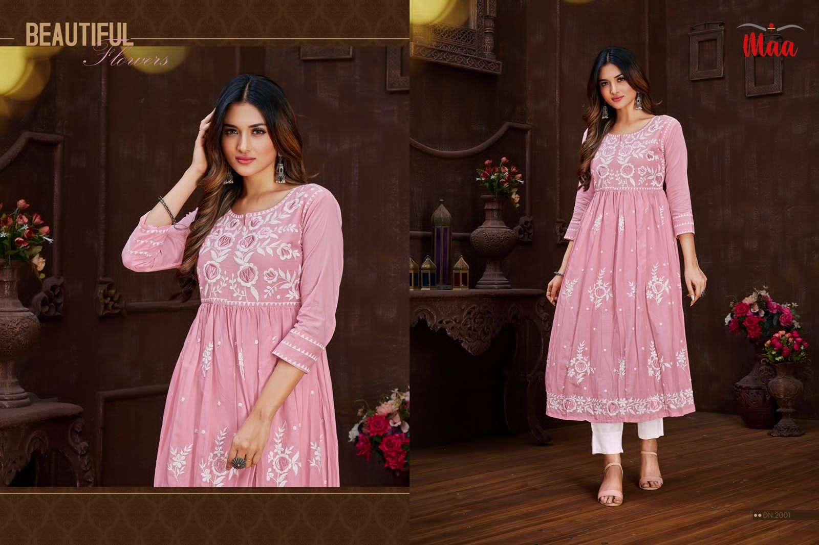 HUNAR BY MAA CREATION 2001 TO 2004 SERIES DESIGNER STYLISH FANCY COLORFUL BEAUTIFUL PARTY WEAR & ETHNIC WEAR COLLECTION MAL COTTON EMBROIDERED KURTIS AT WHOLESALE PRICE