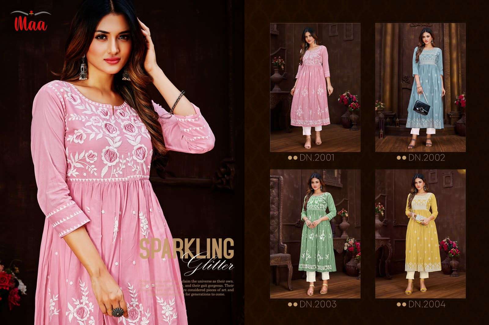 HUNAR BY MAA CREATION 2001 TO 2004 SERIES DESIGNER STYLISH FANCY COLORFUL BEAUTIFUL PARTY WEAR & ETHNIC WEAR COLLECTION MAL COTTON EMBROIDERED KURTIS AT WHOLESALE PRICE