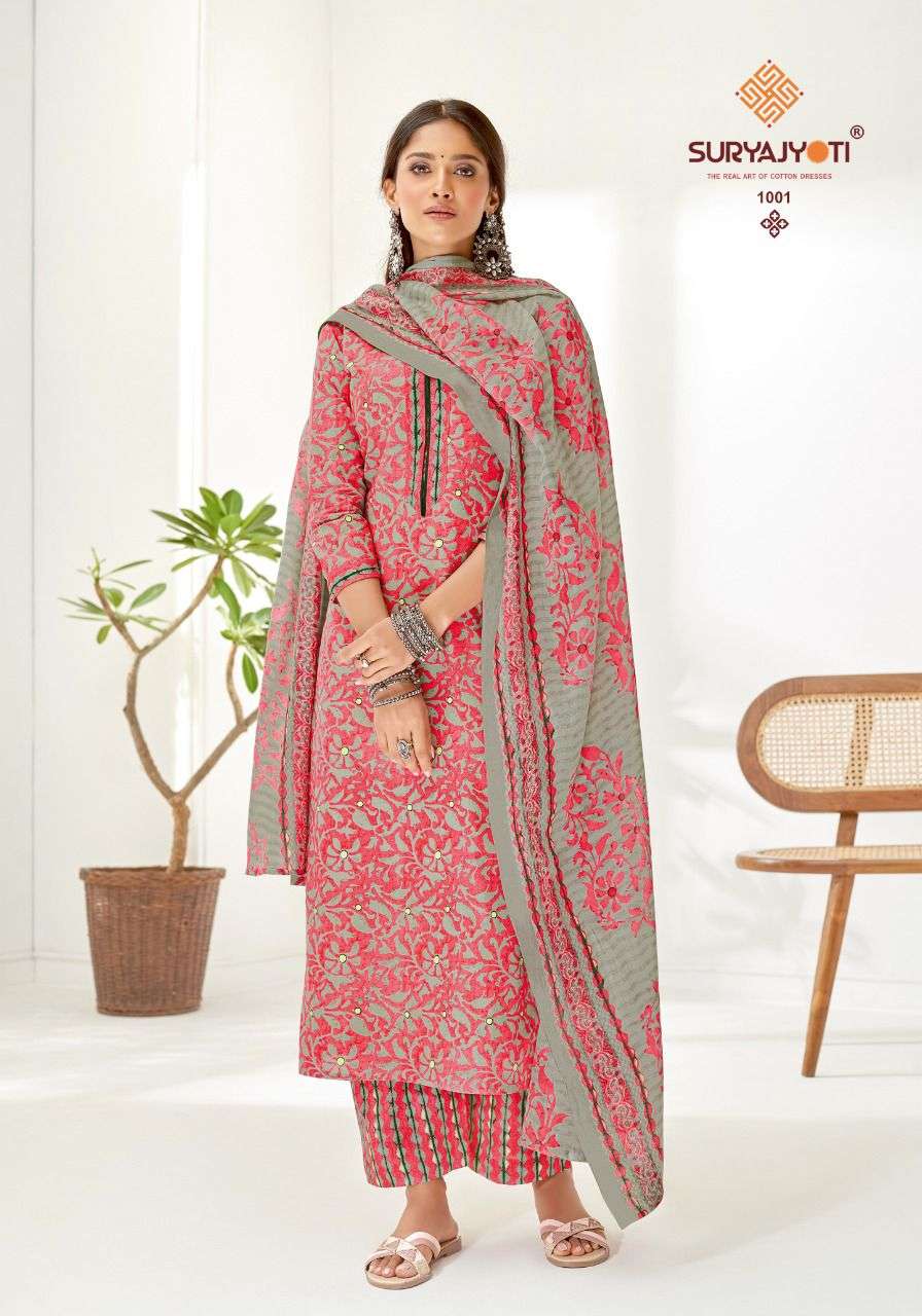 PREYASI VOL-1 BY SURYAJYOTI 1001 TO 1008 SERIES BEAUTIFUL SUITS COLORFUL STYLISH FANCY CASUAL WEAR & ETHNIC WEAR PURE COTTON LAWN PRINT DRESSES AT WHOLESALE PRICE
