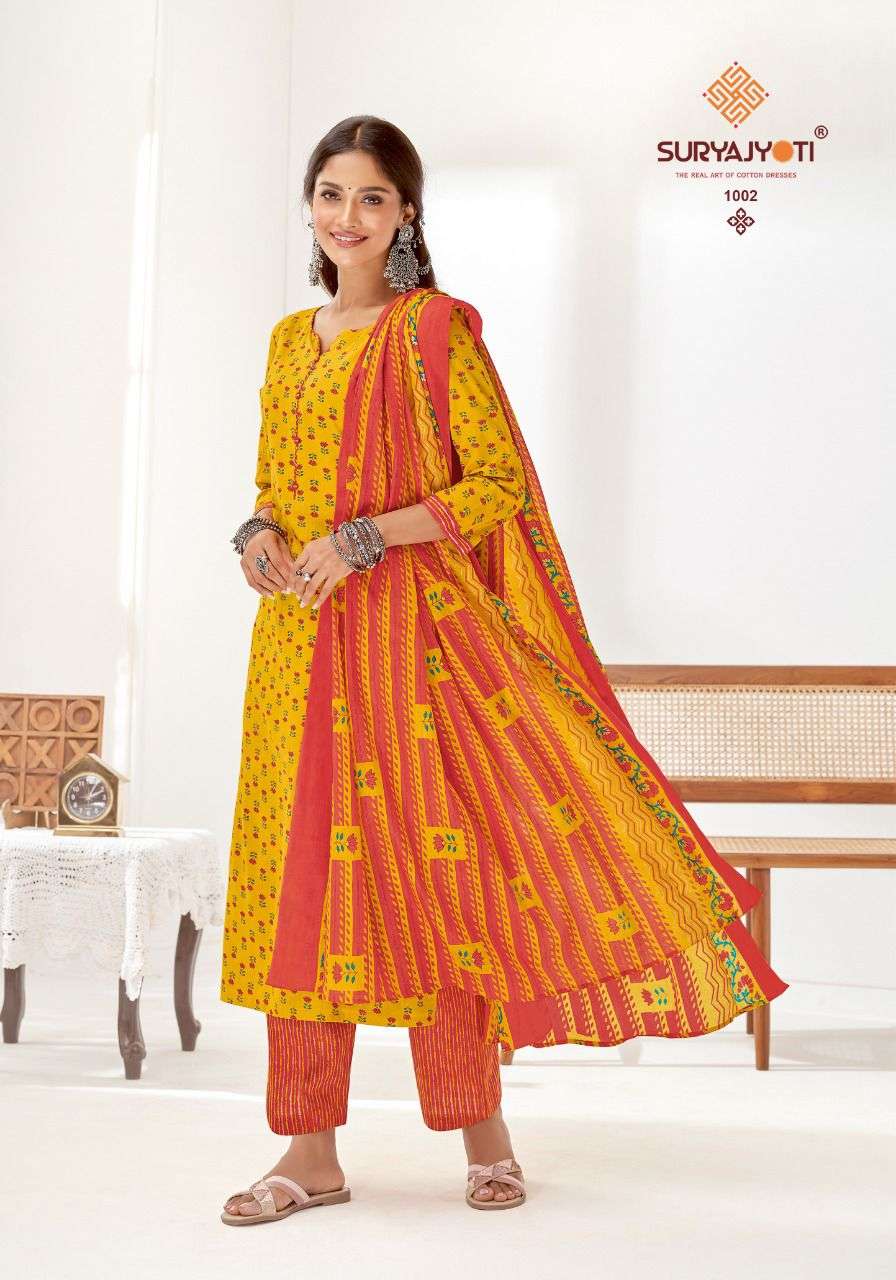 PREYASI VOL-1 BY SURYAJYOTI 1001 TO 1008 SERIES BEAUTIFUL SUITS COLORFUL STYLISH FANCY CASUAL WEAR & ETHNIC WEAR PURE COTTON LAWN PRINT DRESSES AT WHOLESALE PRICE