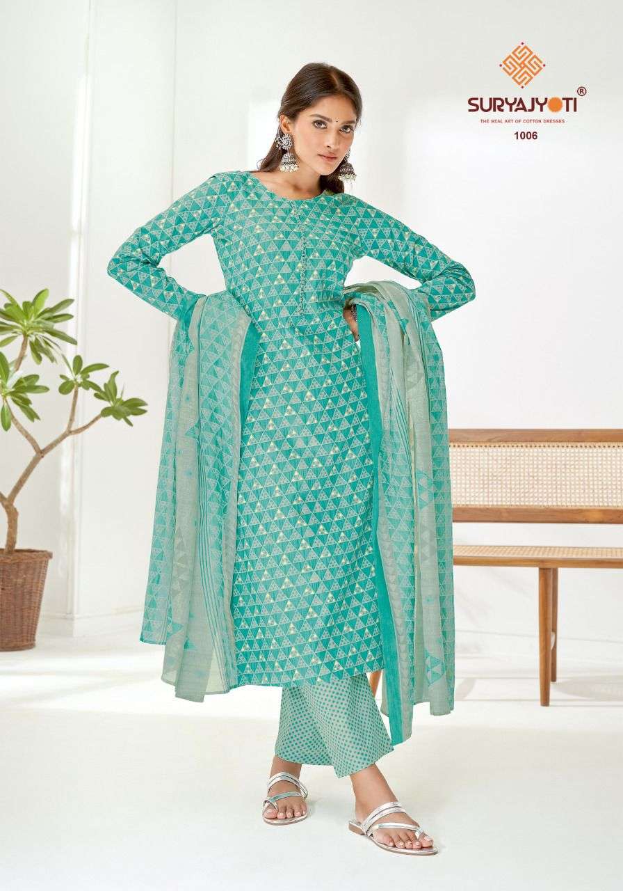 PREYASI VOL-1 BY SURYAJYOTI 1001 TO 1008 SERIES BEAUTIFUL SUITS COLORFUL STYLISH FANCY CASUAL WEAR & ETHNIC WEAR PURE COTTON LAWN PRINT DRESSES AT WHOLESALE PRICE