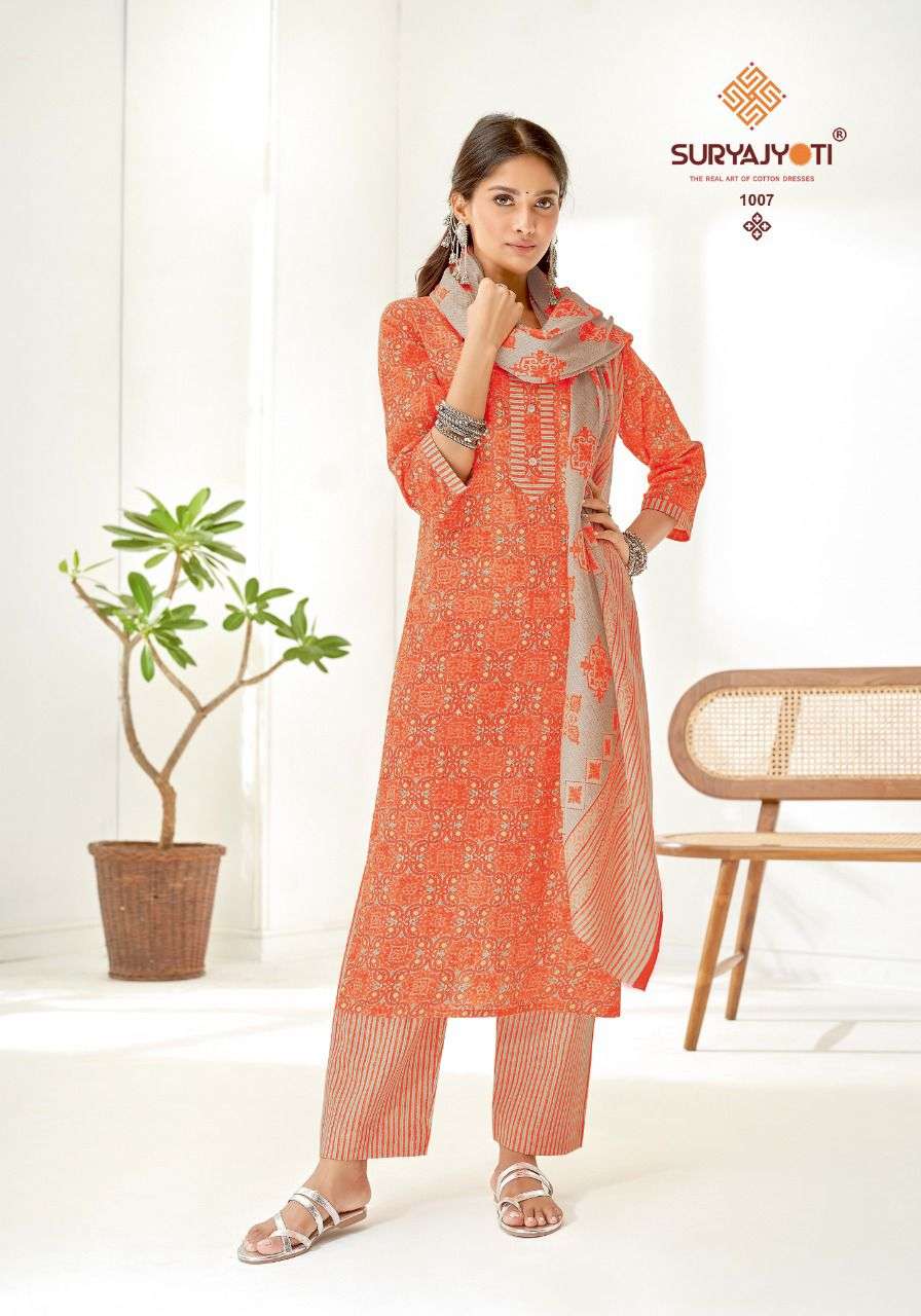 PREYASI VOL-1 BY SURYAJYOTI 1001 TO 1008 SERIES BEAUTIFUL SUITS COLORFUL STYLISH FANCY CASUAL WEAR & ETHNIC WEAR PURE COTTON LAWN PRINT DRESSES AT WHOLESALE PRICE