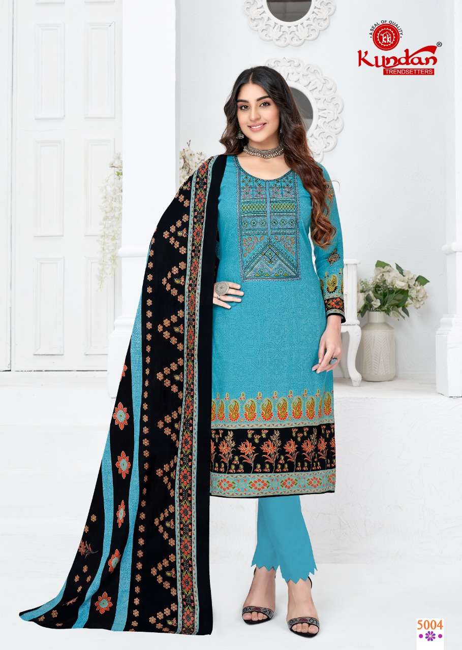 ABEERA VOL-5 BY KUNDAN 5001 TO 5012 SERIES DESIGNER SUITS BEAUTIFUL FANCY STYLISH COLORFUL PARTY WEAR & OCCASIONAL WEAR COTTON PRINTED DRESSES AT WHOLESALE PRICE