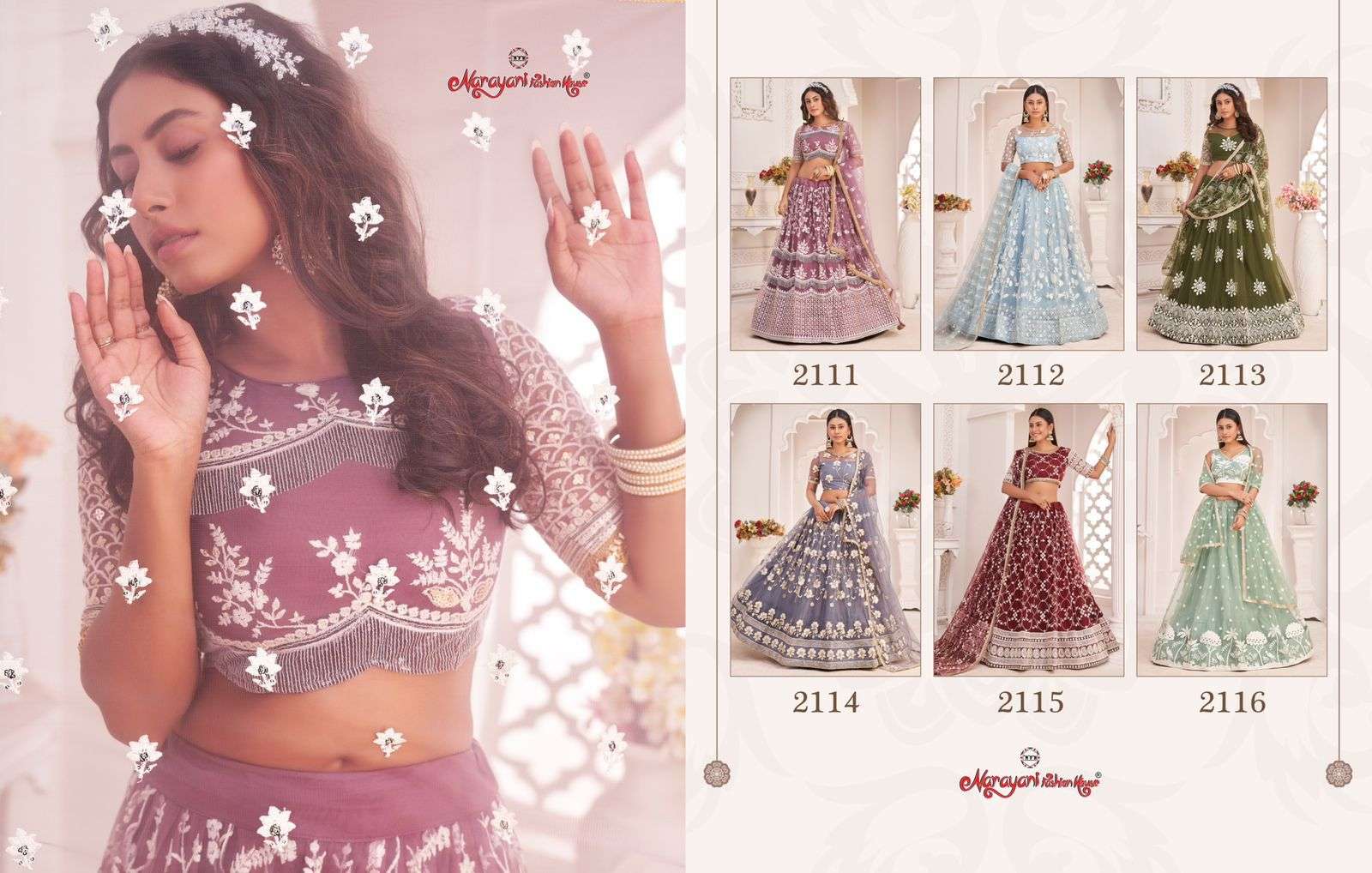 KELAYA VOL-3 BY NARAYANI FASHION HOUSE 2111 TO 2116 SERIES DESIGNER BEAUTIFUL NAVRATRI COLLECTION OCCASIONAL WEAR & PARTY WEAR NET LEHENGAS AT WHOLESALE PRICE