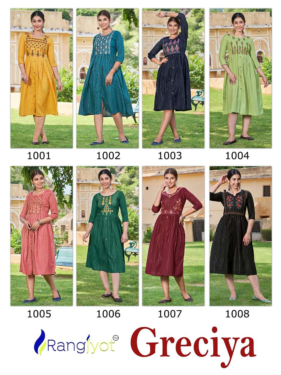 GRECIYA VOL-2 BY RANGJYOT FASHION 1001 TO 1008 SERIES DESIGNER STYLISH FANCY COLORFUL BEAUTIFUL PARTY WEAR & ETHNIC WEAR COLLECTION RAYON KURTIS AT WHOLESALE PRICE