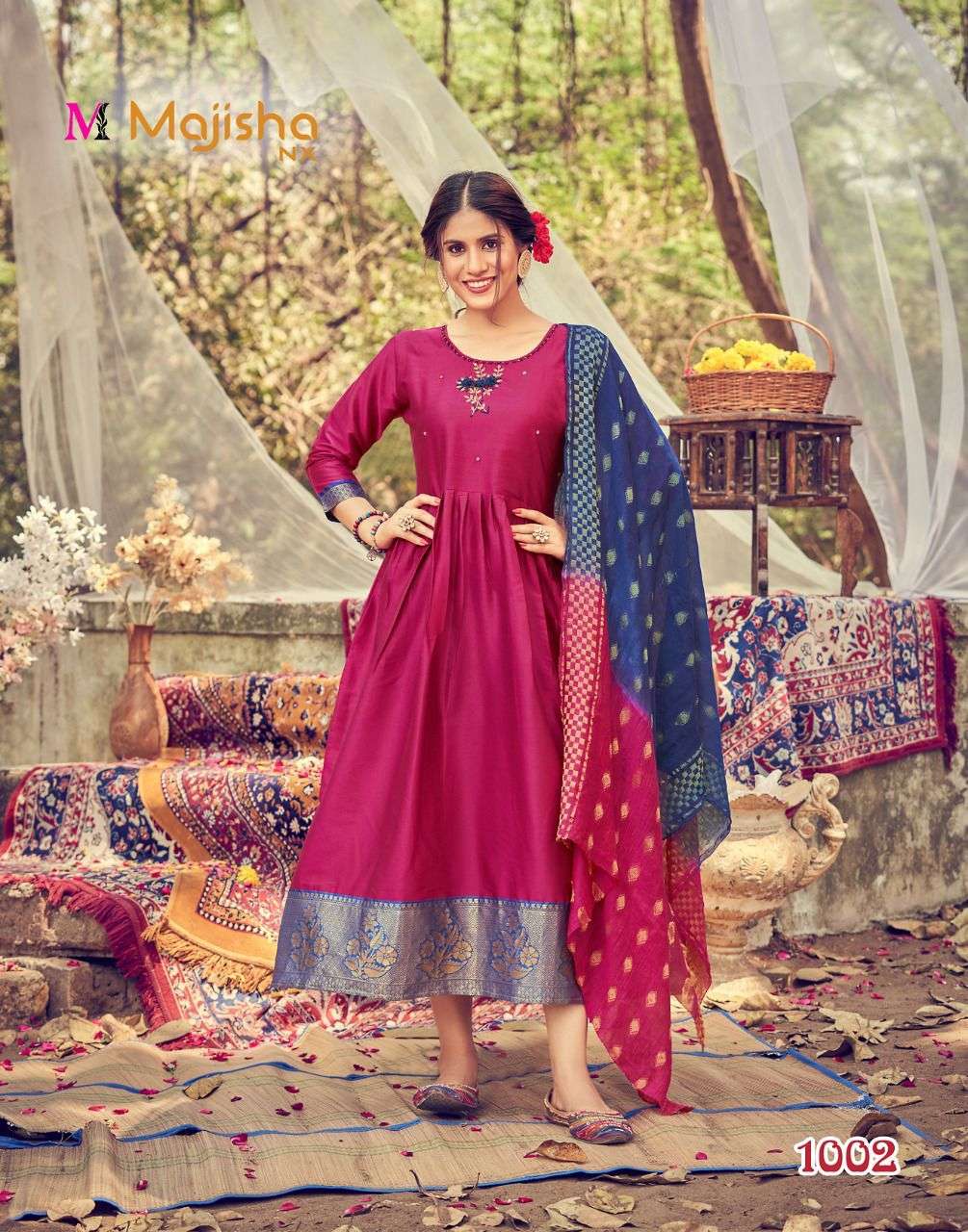 CHUNARI VOL-1 BY MAJISHA NX 1001 TO 1008 SERIES DESIGNER STYLISH FANCY COLORFUL BEAUTIFUL PARTY WEAR & ETHNIC WEAR COLLECTION TAPETA SATIN KURTIS WITH DUPATTA AT WHOLESALE PRICE