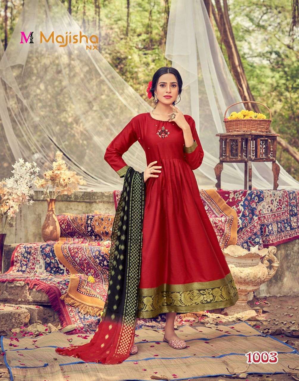 CHUNARI VOL-1 BY MAJISHA NX 1001 TO 1008 SERIES DESIGNER STYLISH FANCY COLORFUL BEAUTIFUL PARTY WEAR & ETHNIC WEAR COLLECTION TAPETA SATIN KURTIS WITH DUPATTA AT WHOLESALE PRICE