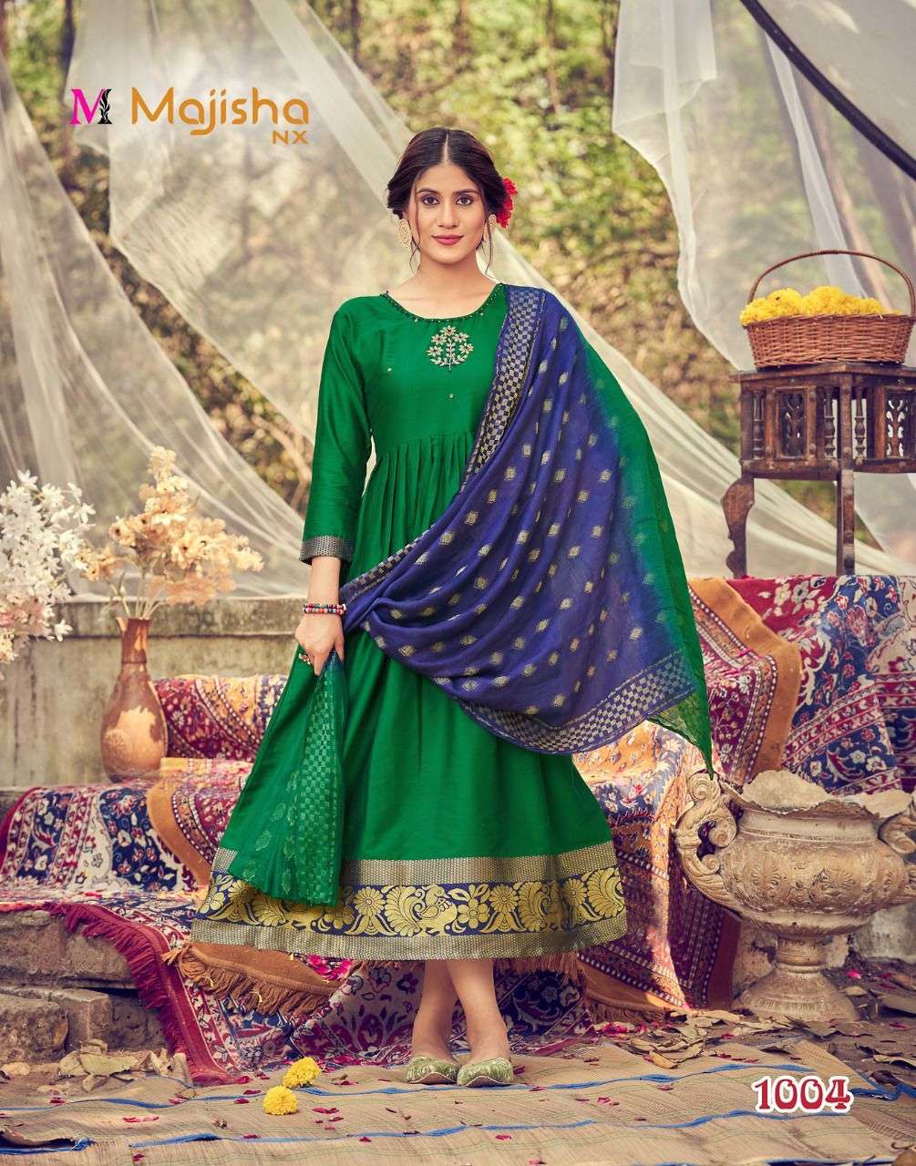 CHUNARI VOL-1 BY MAJISHA NX 1001 TO 1008 SERIES DESIGNER STYLISH FANCY COLORFUL BEAUTIFUL PARTY WEAR & ETHNIC WEAR COLLECTION TAPETA SATIN KURTIS WITH DUPATTA AT WHOLESALE PRICE