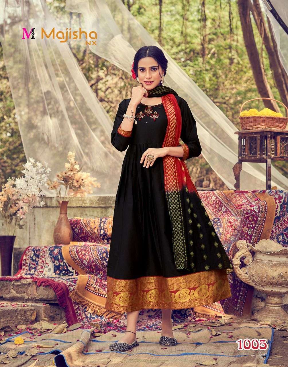 CHUNARI VOL-1 BY MAJISHA NX 1001 TO 1008 SERIES DESIGNER STYLISH FANCY COLORFUL BEAUTIFUL PARTY WEAR & ETHNIC WEAR COLLECTION TAPETA SATIN KURTIS WITH DUPATTA AT WHOLESALE PRICE