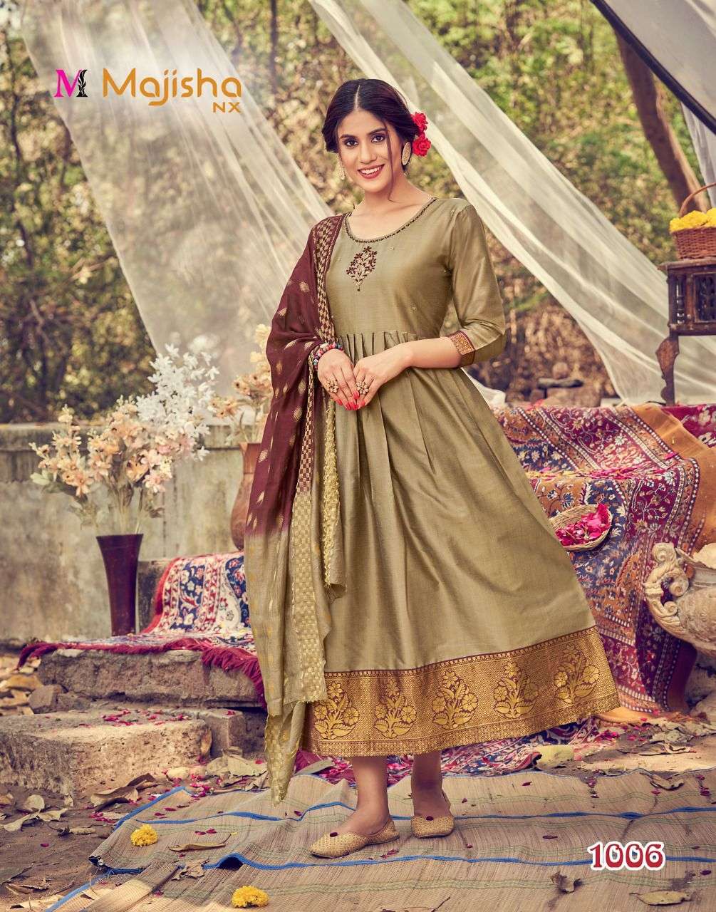 CHUNARI VOL-1 BY MAJISHA NX 1001 TO 1008 SERIES DESIGNER STYLISH FANCY COLORFUL BEAUTIFUL PARTY WEAR & ETHNIC WEAR COLLECTION TAPETA SATIN KURTIS WITH DUPATTA AT WHOLESALE PRICE