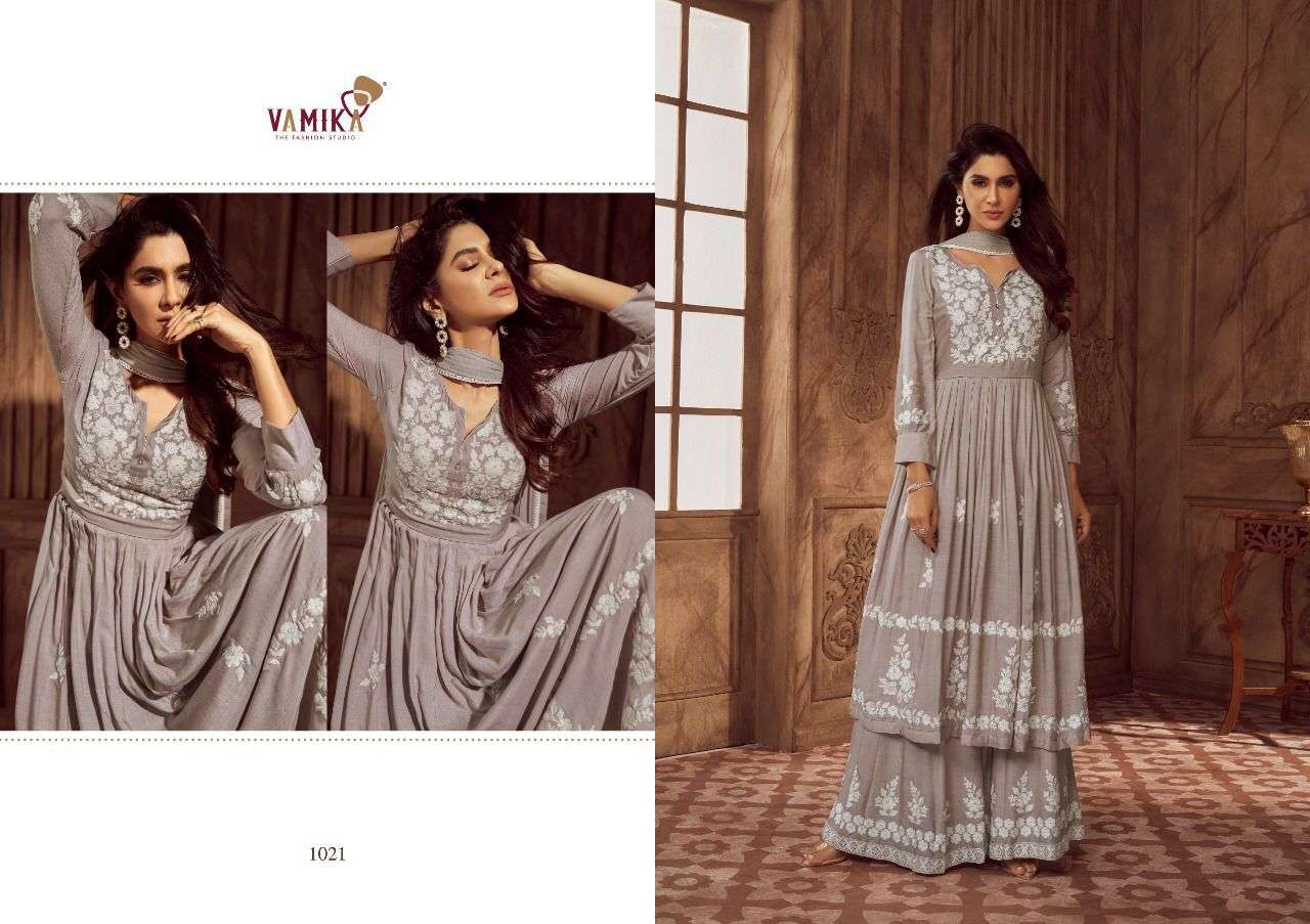 LAKHNAVI VOL-4 BY VAMIKA 1019 TO 1024 SERIES BEAUTIFUL STYLISH SHARARA SUITS FANCY COLORFUL CASUAL WEAR & ETHNIC WEAR & READY TO WEAR PURE RAYON PRINTED DRESSES AT WHOLESALE PRICE