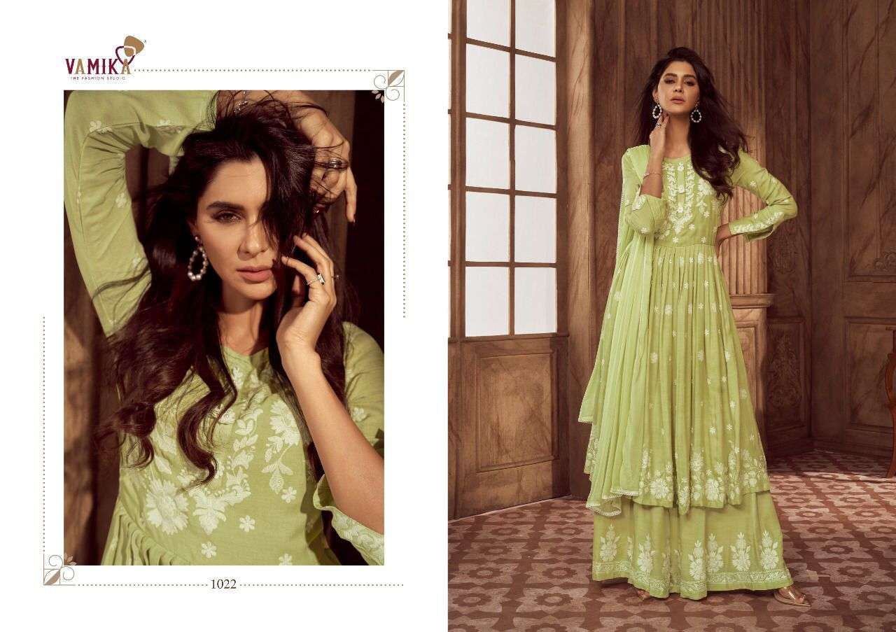 LAKHNAVI VOL-4 BY VAMIKA 1019 TO 1024 SERIES BEAUTIFUL STYLISH SHARARA SUITS FANCY COLORFUL CASUAL WEAR & ETHNIC WEAR & READY TO WEAR PURE RAYON PRINTED DRESSES AT WHOLESALE PRICE