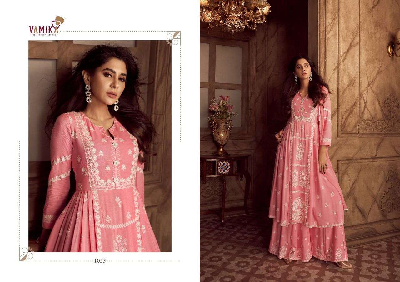LAKHNAVI VOL-4 BY VAMIKA 1019 TO 1024 SERIES BEAUTIFUL STYLISH SHARARA SUITS FANCY COLORFUL CASUAL WEAR & ETHNIC WEAR & READY TO WEAR PURE RAYON PRINTED DRESSES AT WHOLESALE PRICE