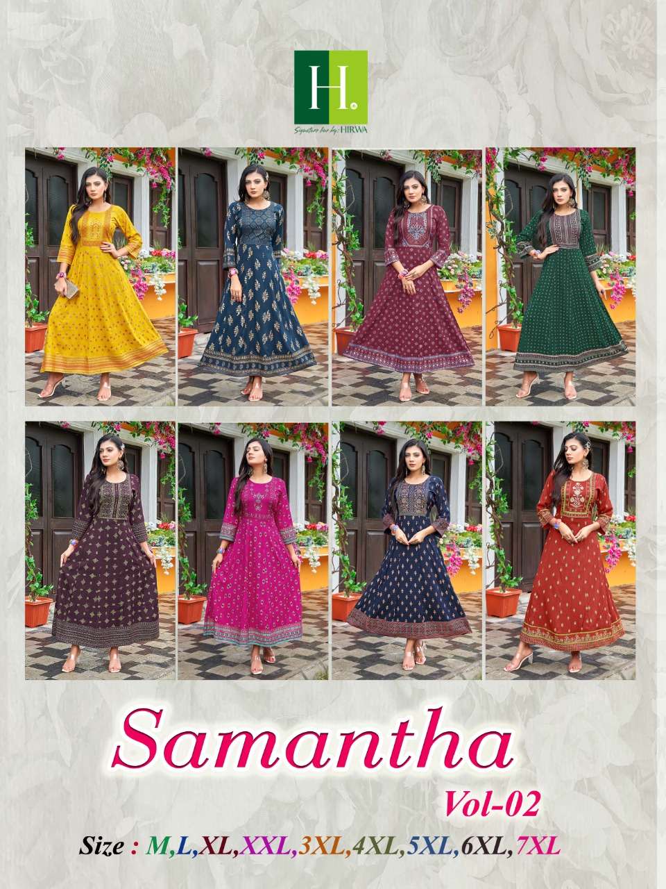 SAMANTHA VOL-2 BY HIRWA 01 TO 08 SERIES DESIGNER STYLISH FANCY COLORFUL BEAUTIFUL PARTY WEAR & ETHNIC WEAR COLLECTION RAYON PRINT GOWN AT WHOLESALE PRICE