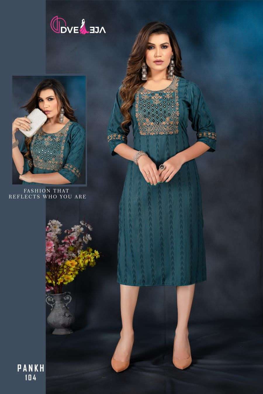 PANKH BY DVEEJA 101 TO 106 SERIES DESIGNER STYLISH FANCY COLORFUL BEAUTIFUL PARTY WEAR & ETHNIC WEAR COLLECTION RAYON EMBROIDERED KURTIS AT WHOLESALE PRICE