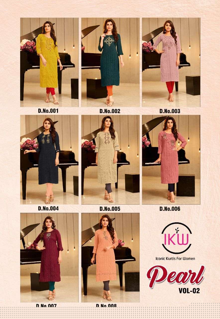 PEARL VOL-2 BY IKW 001 TO 008 SERIES DESIGNER STYLISH FANCY COLORFUL BEAUTIFUL PARTY WEAR & ETHNIC WEAR COLLECTION VISCOSE SIL KURTIS AT WHOLESALE PRICE