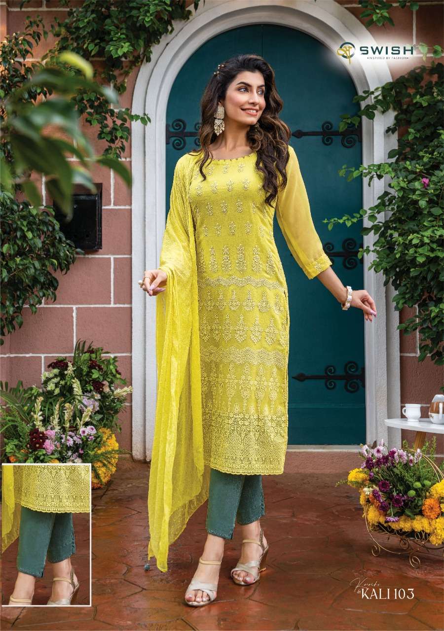 KALI BY SWISH 101 TO 106 SERIES BEAUTIFUL SUITS COLORFUL STYLISH FANCY CASUAL WEAR & ETHNIC WEAR FANCY DRESSES AT WHOLESALE PRICE