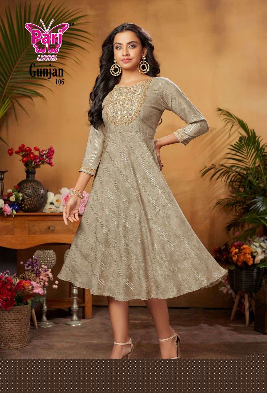 GUNJAN BY PARI 101 TO 108 SERIES DESIGNER STYLISH FANCY COLORFUL BEAUTIFUL PARTY WEAR & ETHNIC WEAR COLLECTION RAYON PRINT KURTIS AT WHOLESALE PRICE