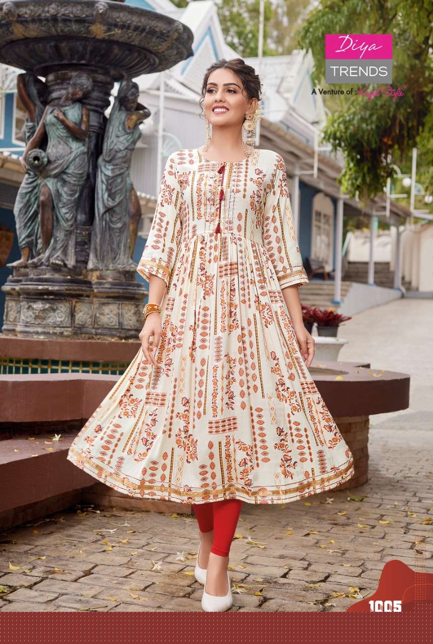 COLOUR FLAIR VOL-1 BY DIYA TRENDS 1001 TO 1009 SERIES DESIGNER STYLISH FANCY COLORFUL BEAUTIFUL PARTY WEAR & ETHNIC WEAR COLLECTION RAYON KURTIS AT WHOLESALE PRICE