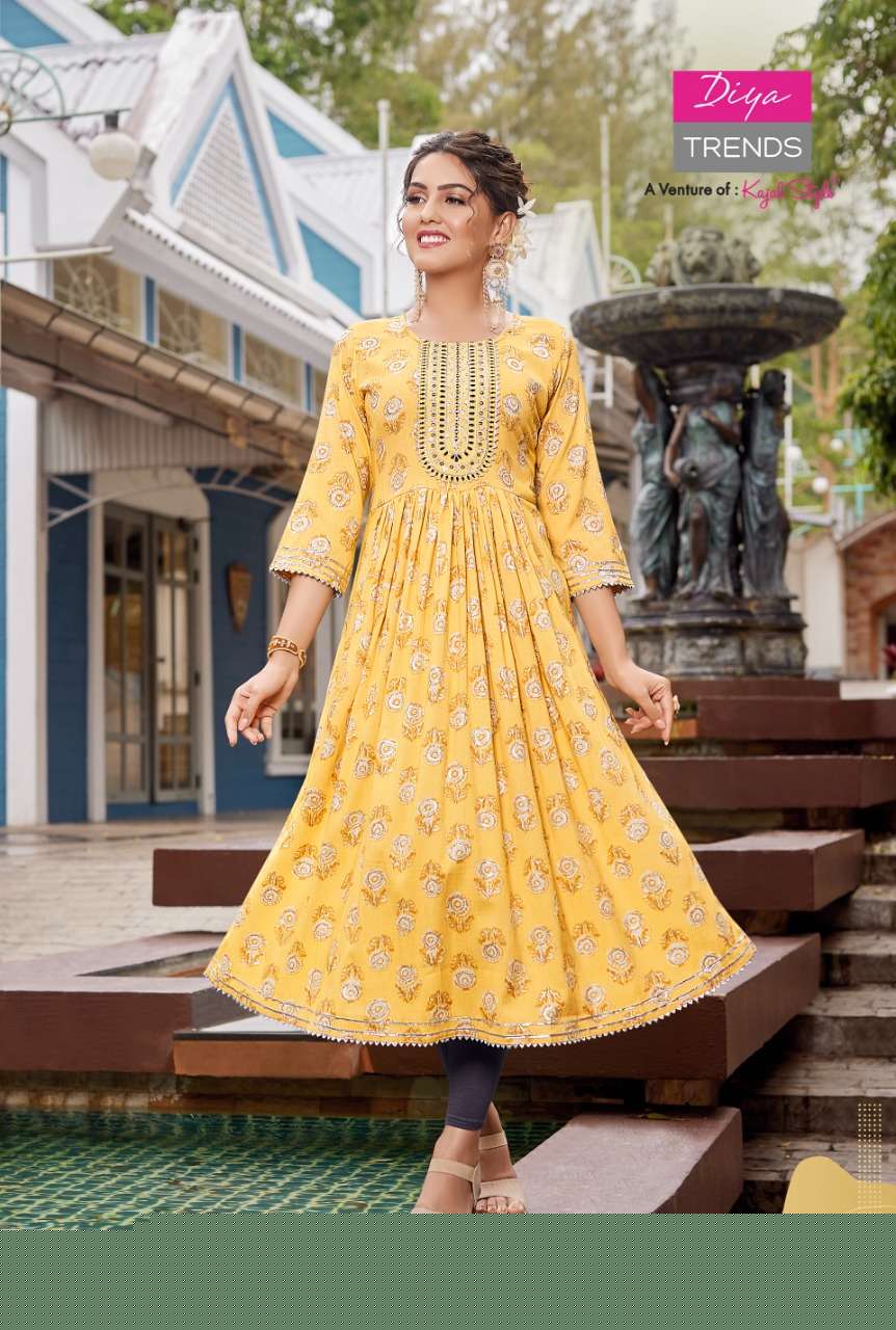 COLOUR FLAIR VOL-1 BY DIYA TRENDS 1001 TO 1009 SERIES DESIGNER STYLISH FANCY COLORFUL BEAUTIFUL PARTY WEAR & ETHNIC WEAR COLLECTION RAYON KURTIS AT WHOLESALE PRICE