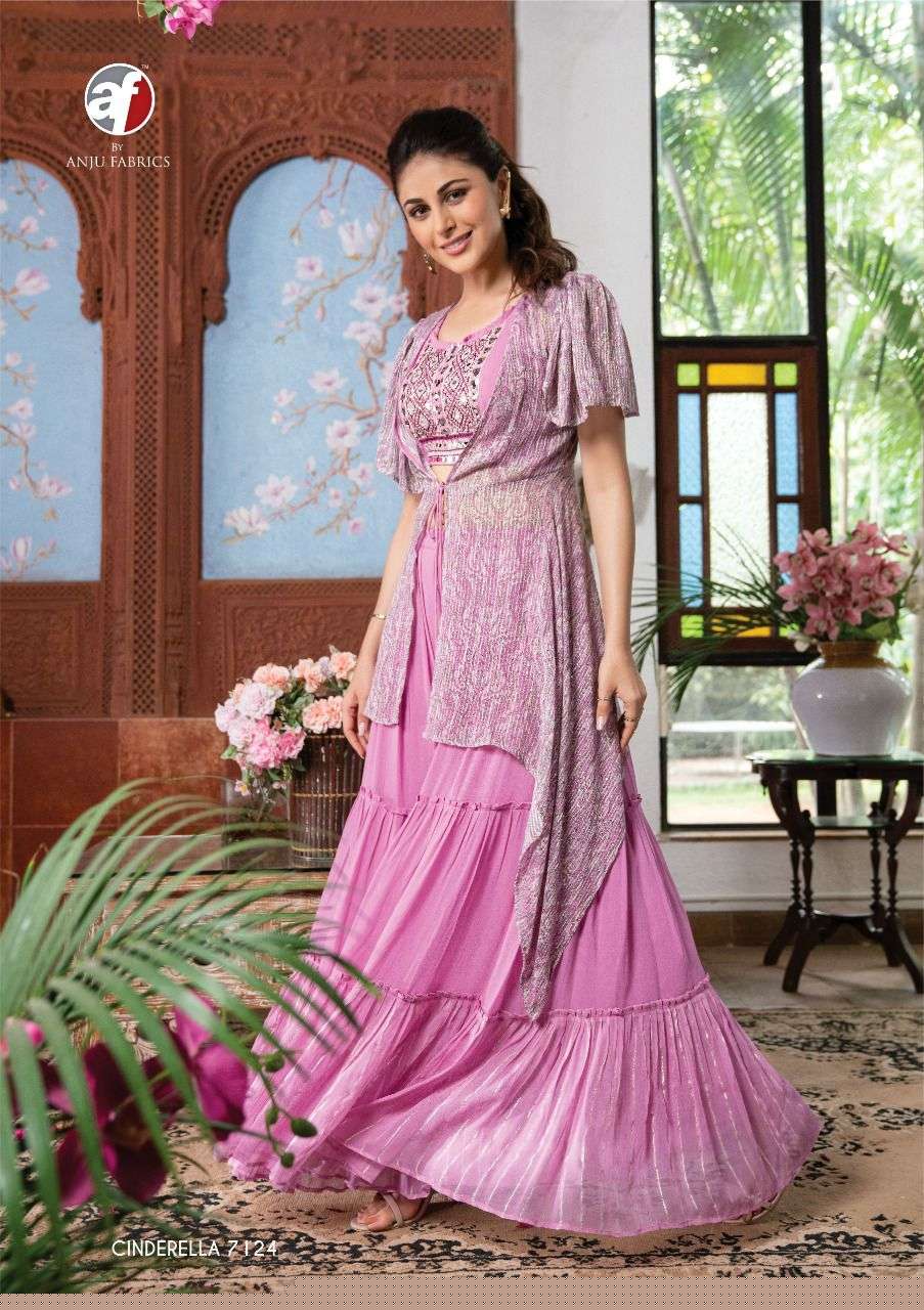 Cinderella Vol-2 By Anju Fabrics 7121 To 7124 Series Designer Stylish Fancy Colorful Beautiful Party Wear & Ethnic Wear Collection Pure Georgette Tops With Bottom At Wholesale Price