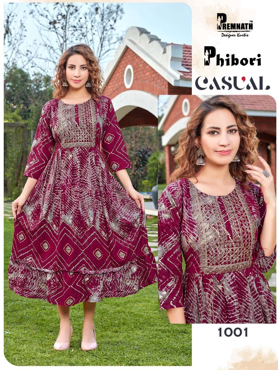 PHIBORI BY PREMNATH 1001 TO 1006 SERIES DESIGNER STYLISH FANCY COLORFUL BEAUTIFUL PARTY WEAR & ETHNIC WEAR COLLECTION RAYON PRINT KURTIS AT WHOLESALE PRICE