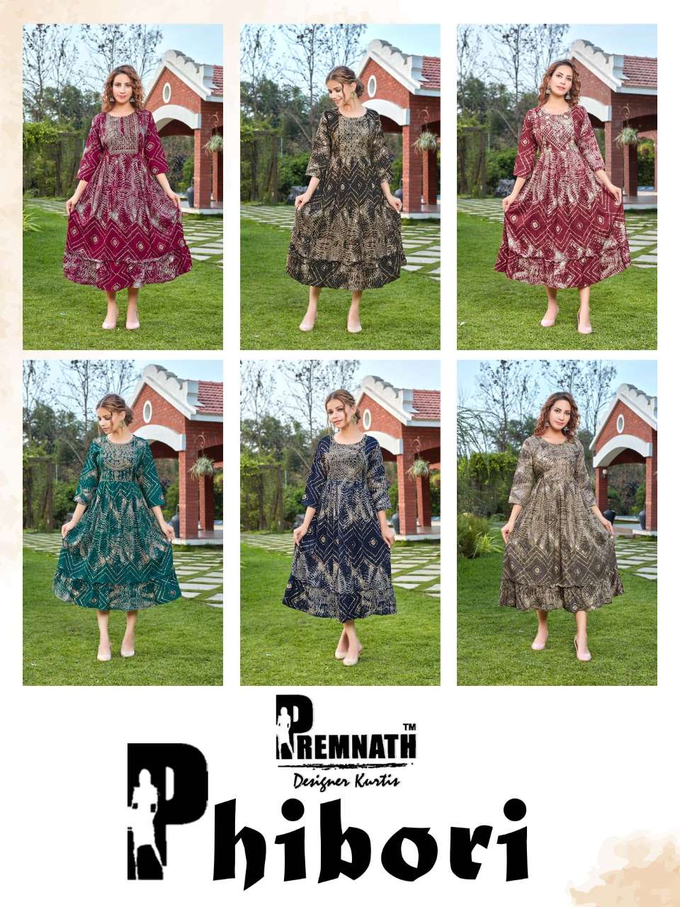 PHIBORI BY PREMNATH 1001 TO 1006 SERIES DESIGNER STYLISH FANCY COLORFUL BEAUTIFUL PARTY WEAR & ETHNIC WEAR COLLECTION RAYON PRINT KURTIS AT WHOLESALE PRICE