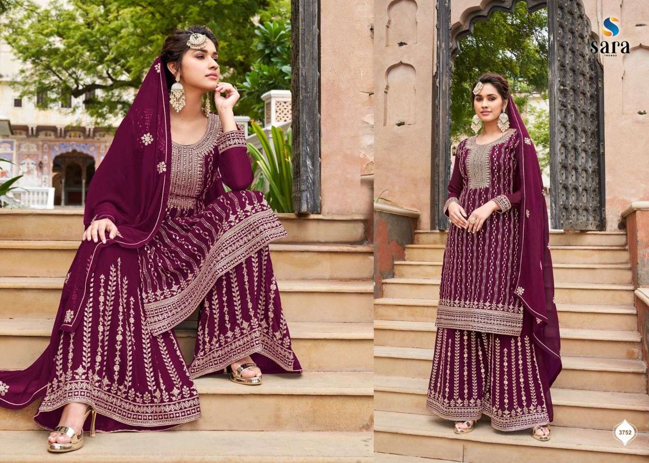 KHWAHISH BY SARA TRENDZ 3751 TO 3754 SERIES BEAUTIFUL SHARARA SUITS COLORFUL STYLISH FANCY CASUAL WEAR & ETHNIC WEAR GEORGETTE EMBROIDERED DRESSES AT WHOLESALE PRICE