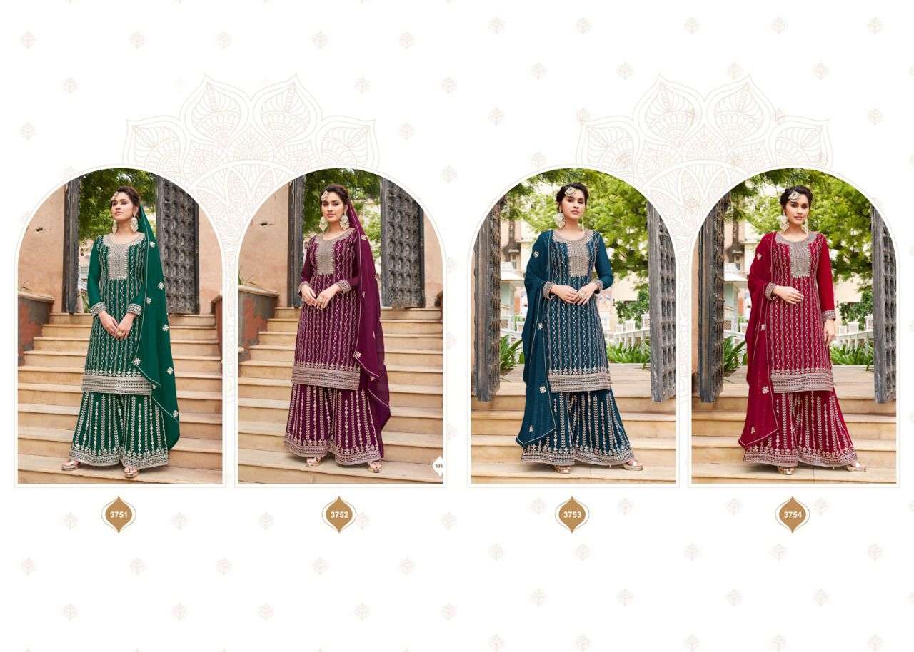 KHWAHISH BY SARA TRENDZ 3751 TO 3754 SERIES BEAUTIFUL SHARARA SUITS COLORFUL STYLISH FANCY CASUAL WEAR & ETHNIC WEAR GEORGETTE EMBROIDERED DRESSES AT WHOLESALE PRICE
