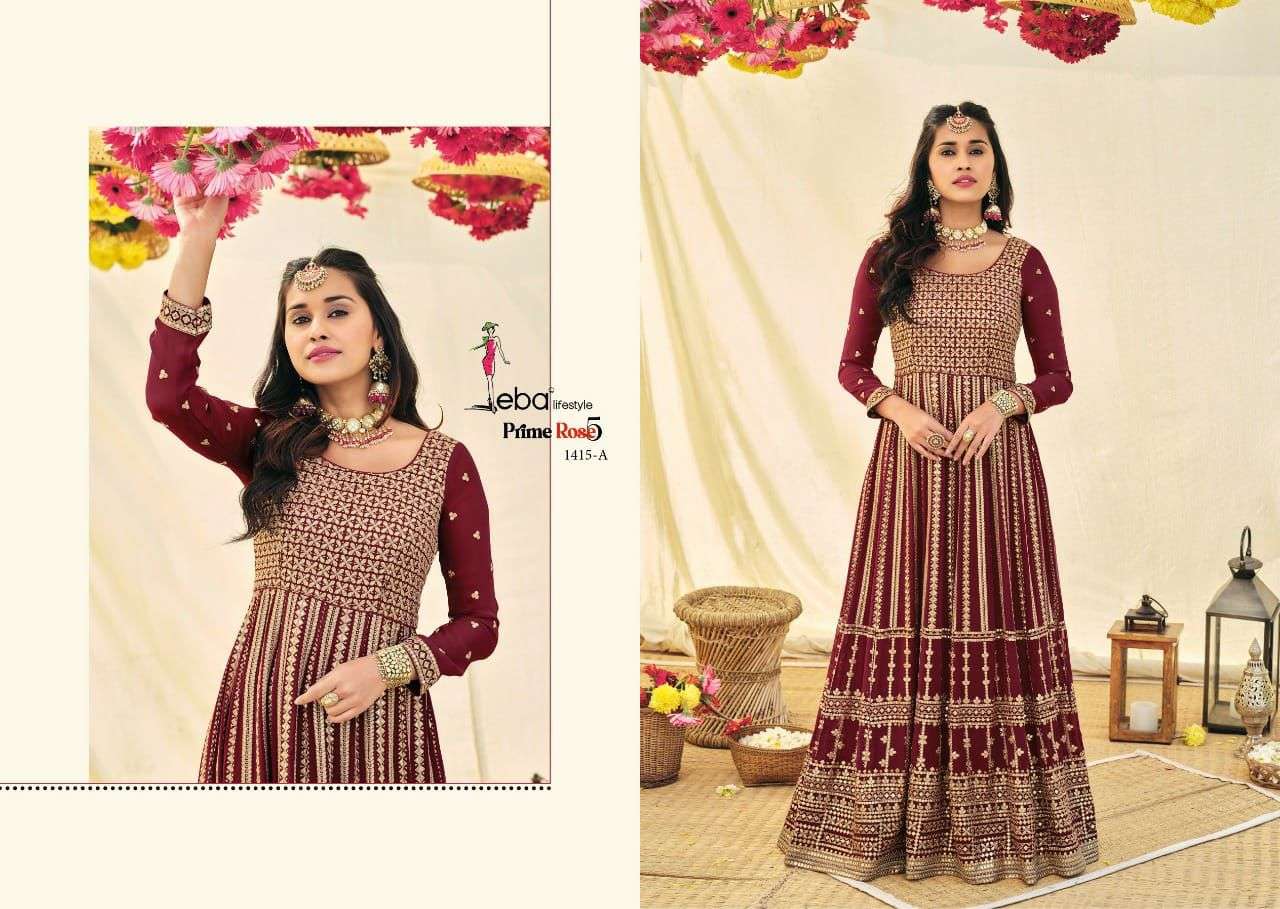 PRIME ROSE VOL-5 COLOUR EDITION-3 BY EBA LIFESTYLE 1415-A TO 1415-C SERIES BEAUTIFUL ANARKALI SUITS STYLISH FANCY COLORFUL PARTY WEAR & OCCASIONAL WEAR PURE GEORTGETTE WITH EMBROIDERY DRESSES AT WHOLESALE PRICE