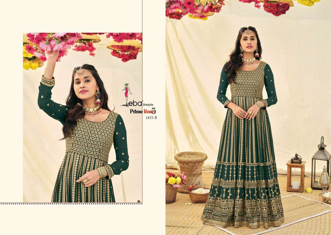 PRIME ROSE VOL-5 COLOUR EDITION-3 BY EBA LIFESTYLE 1415-A TO 1415-C SERIES BEAUTIFUL ANARKALI SUITS STYLISH FANCY COLORFUL PARTY WEAR & OCCASIONAL WEAR PURE GEORTGETTE WITH EMBROIDERY DRESSES AT WHOLESALE PRICE