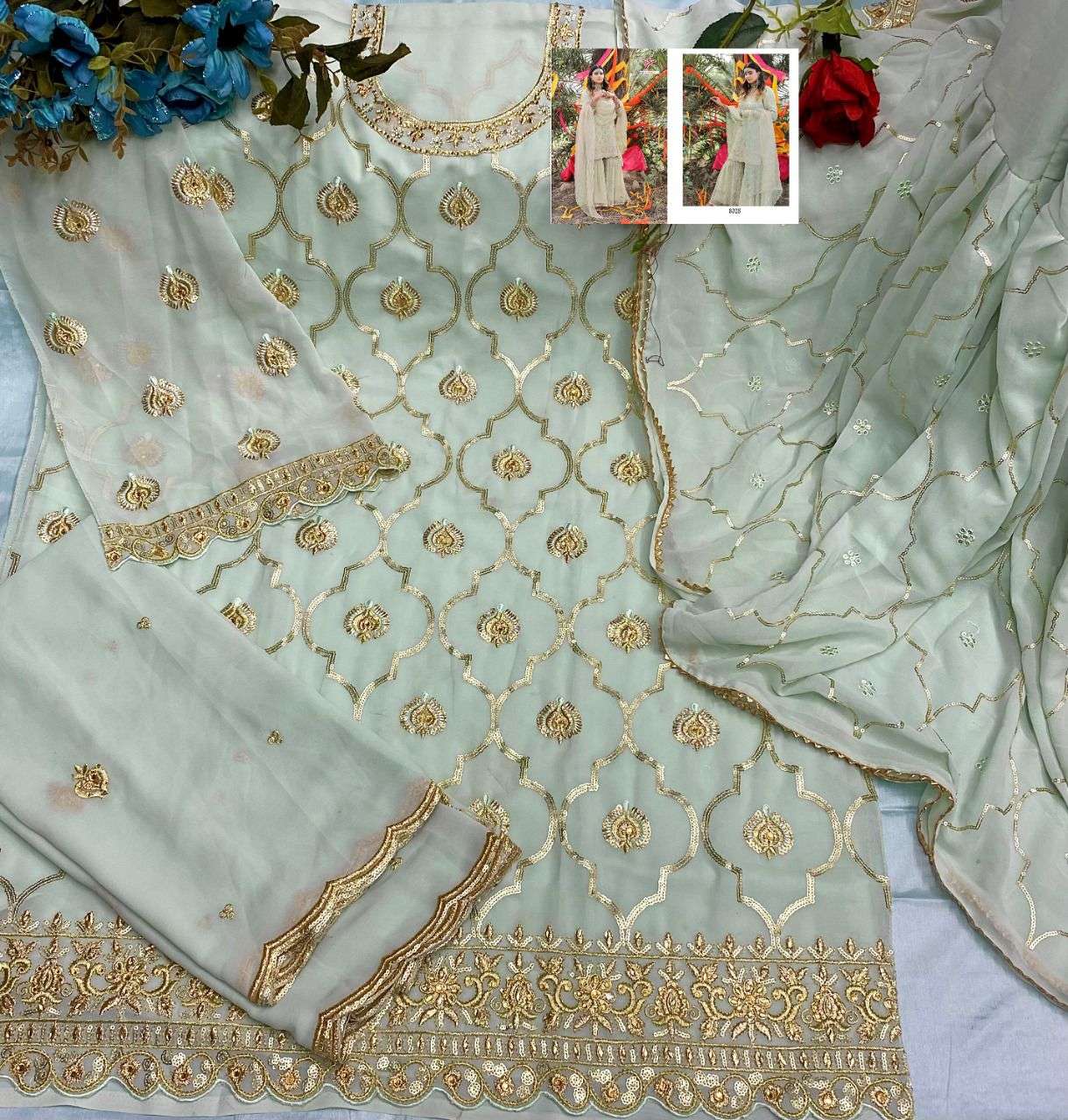 MISHAAL HIT DESIGN 8028 BY MISHAAL FAB BEAUTIFUL PAKISTANI SUITS STYLISH COLORFUL FANCY CASUAL WEAR & ETHNIC WEAR HEAVY GEORGETTE EMBROIDERED DRESSES AT WHOLESALE PRICE