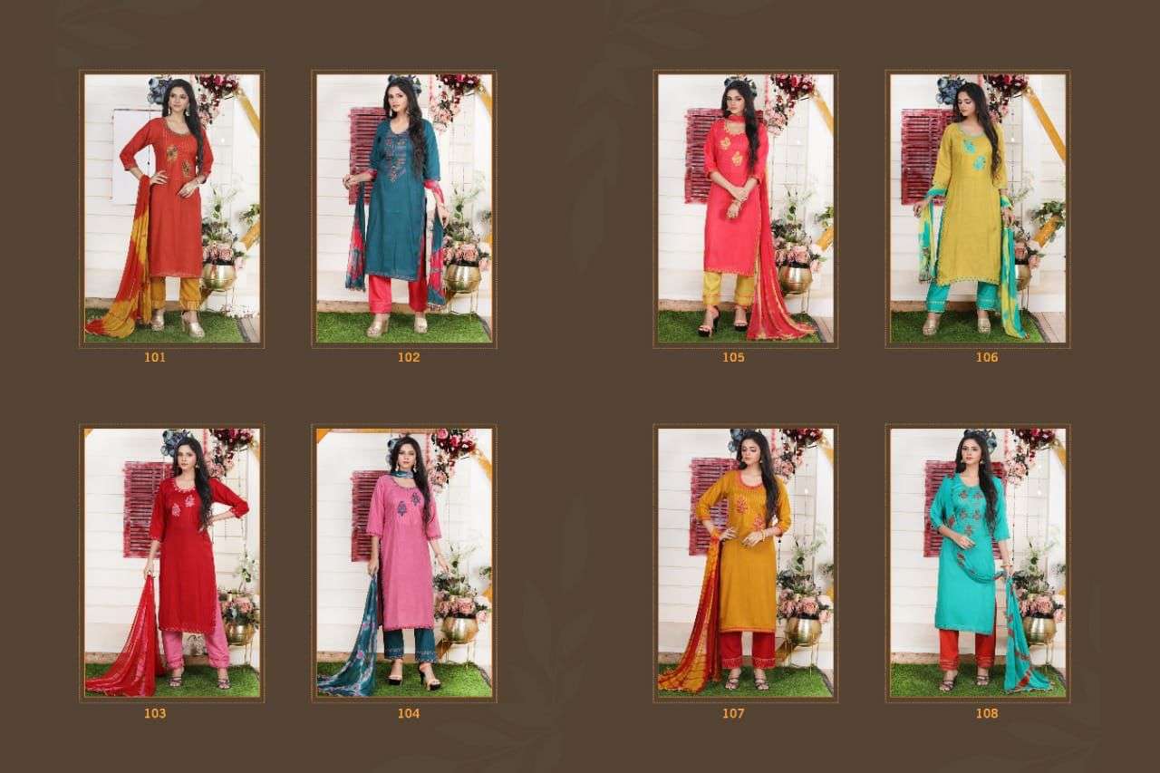 DESTINY BY MANJEERA 101 TO 108 SERIES BEAUTIFUL SUITS COLORFUL STYLISH FANCY CASUAL WEAR & ETHNIC WEAR FANCY DRESSES AT WHOLESALE PRICE