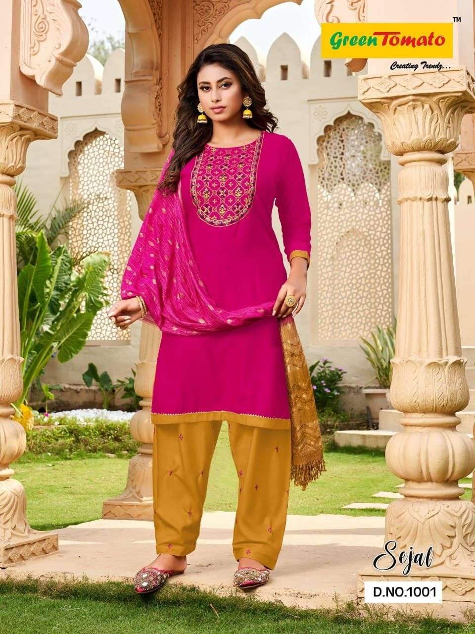 SEJAL BY GREEN TOMATO 1001 TO 1008 SERIES BEAUTIFUL PATIYALA SUITS COLORFUL STYLISH FANCY CASUAL WEAR & ETHNIC WEAR RAYON PRINT DRESSES AT WHOLESALE PRICE
